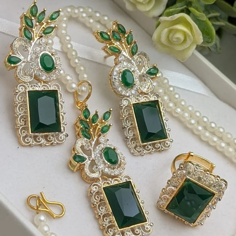 Zircon Combo Party Set – High Quality Rectangle Shape Jewelry