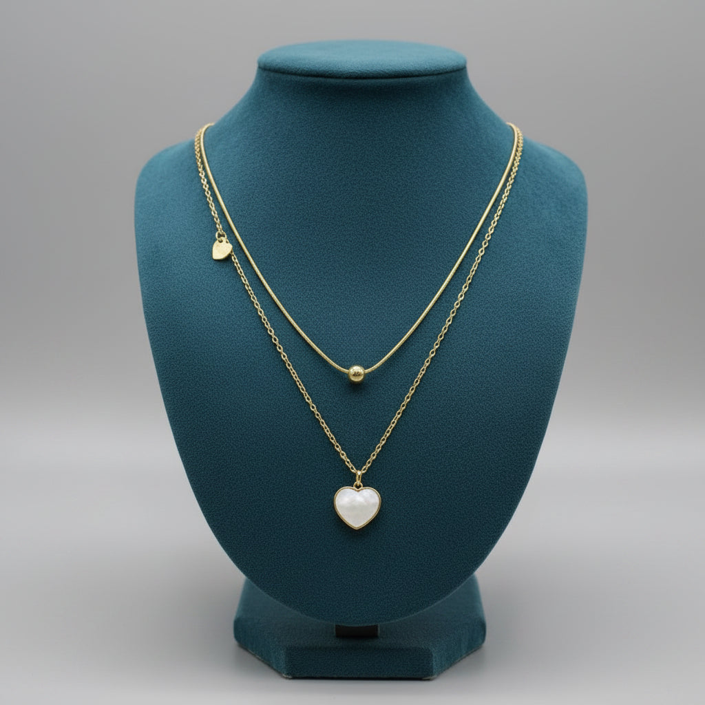 stainless steel Double Layer Heart Pendant Necklace - Each