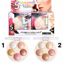 MSYAHO Professional Makeup 5 Color Highlighter & Blusher Palette
