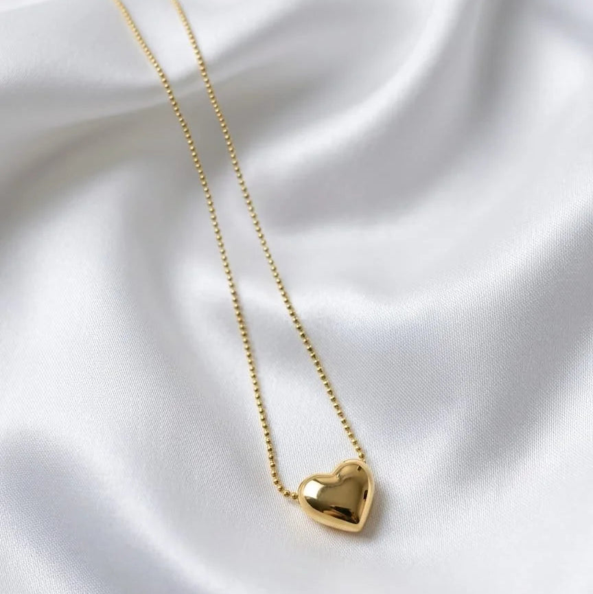 Gold Puffy Heart Necklace - Each