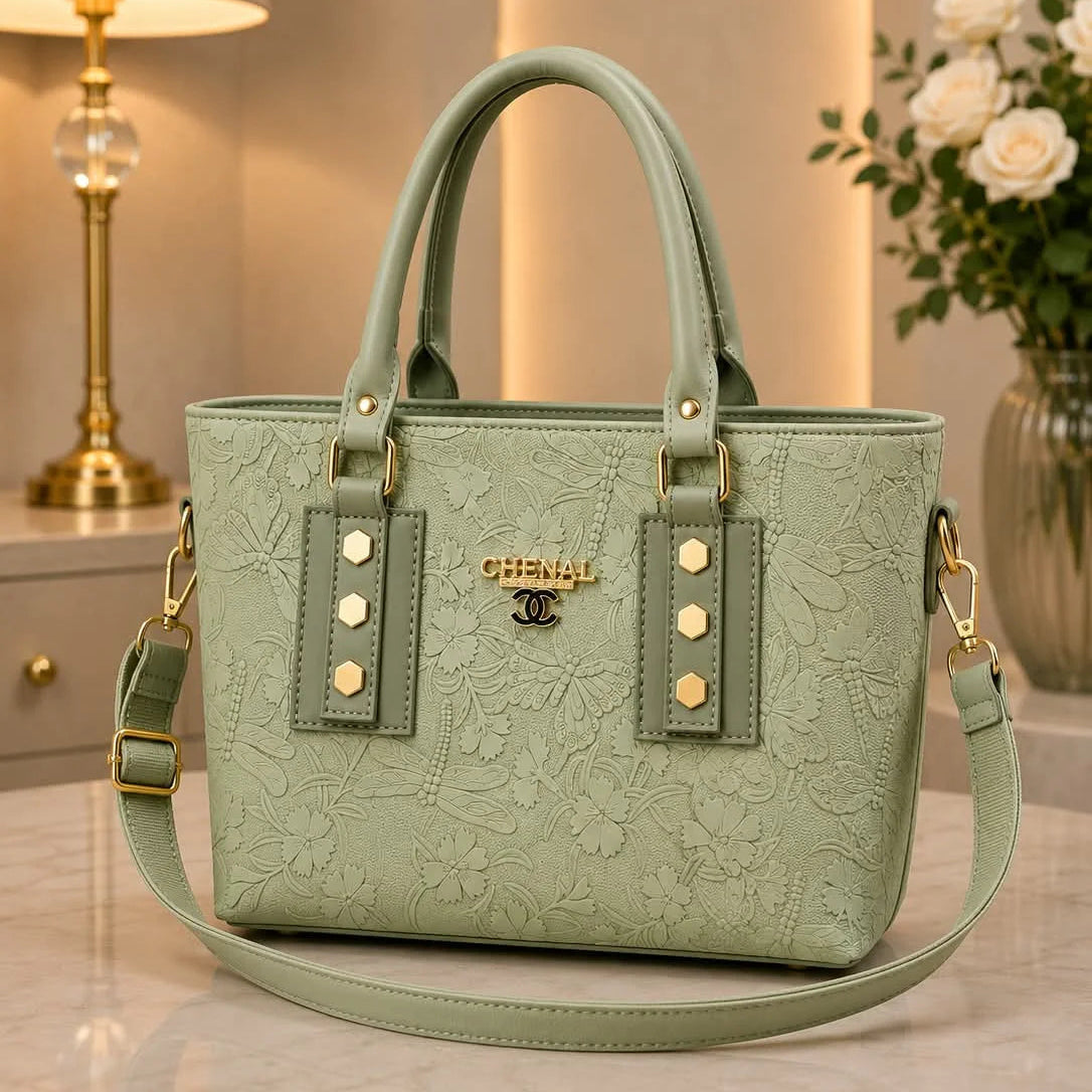 CHANEL Embossed Floral Leather Tote Handbag