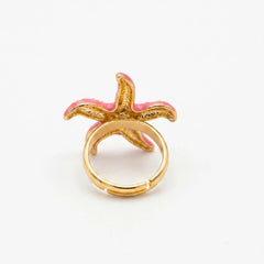 Gold Plated Enamel Starfish Adjustable Ring