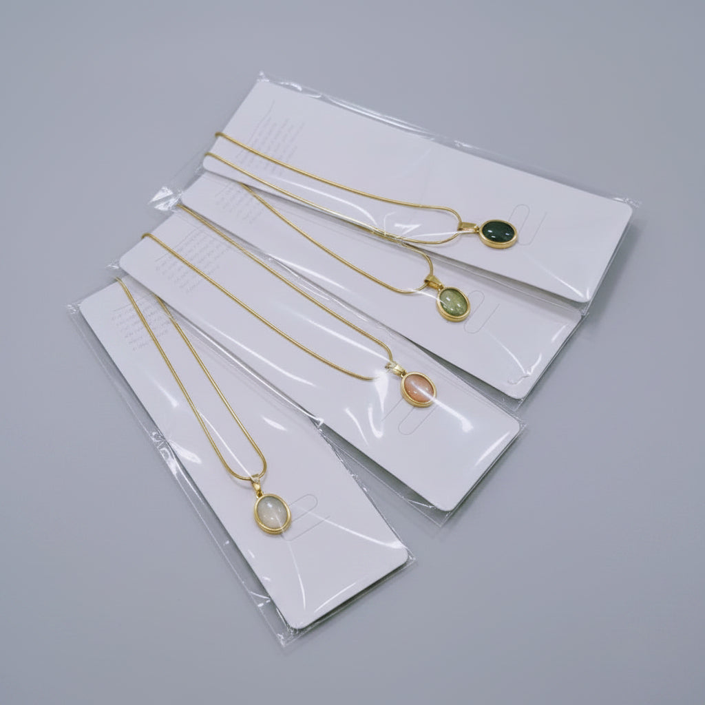 Minimalist Oval Pendant Necklace - Multicolour Gemstone Set - Each