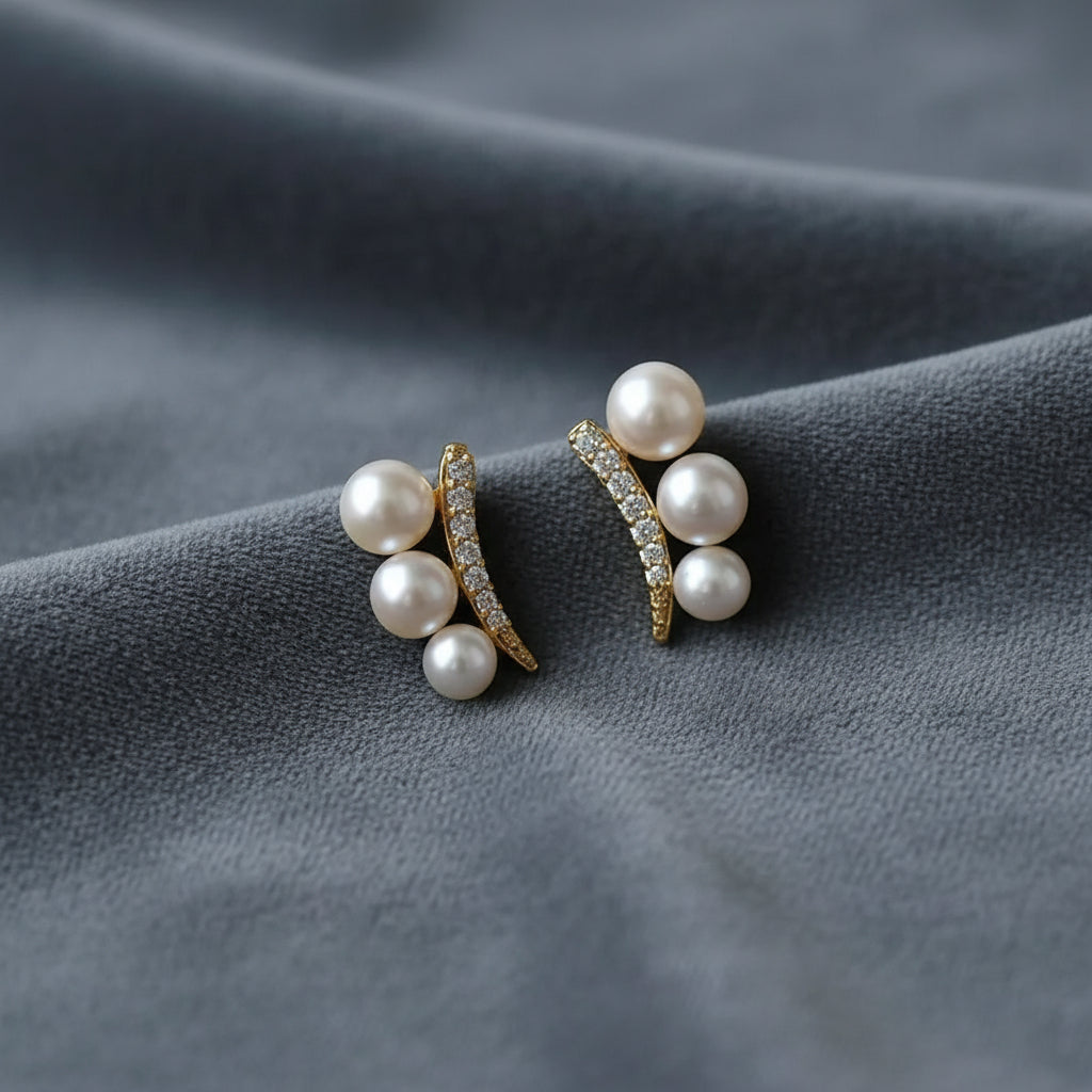Stainless Steel Pearl Cluster Stud Earrings - Each Pair