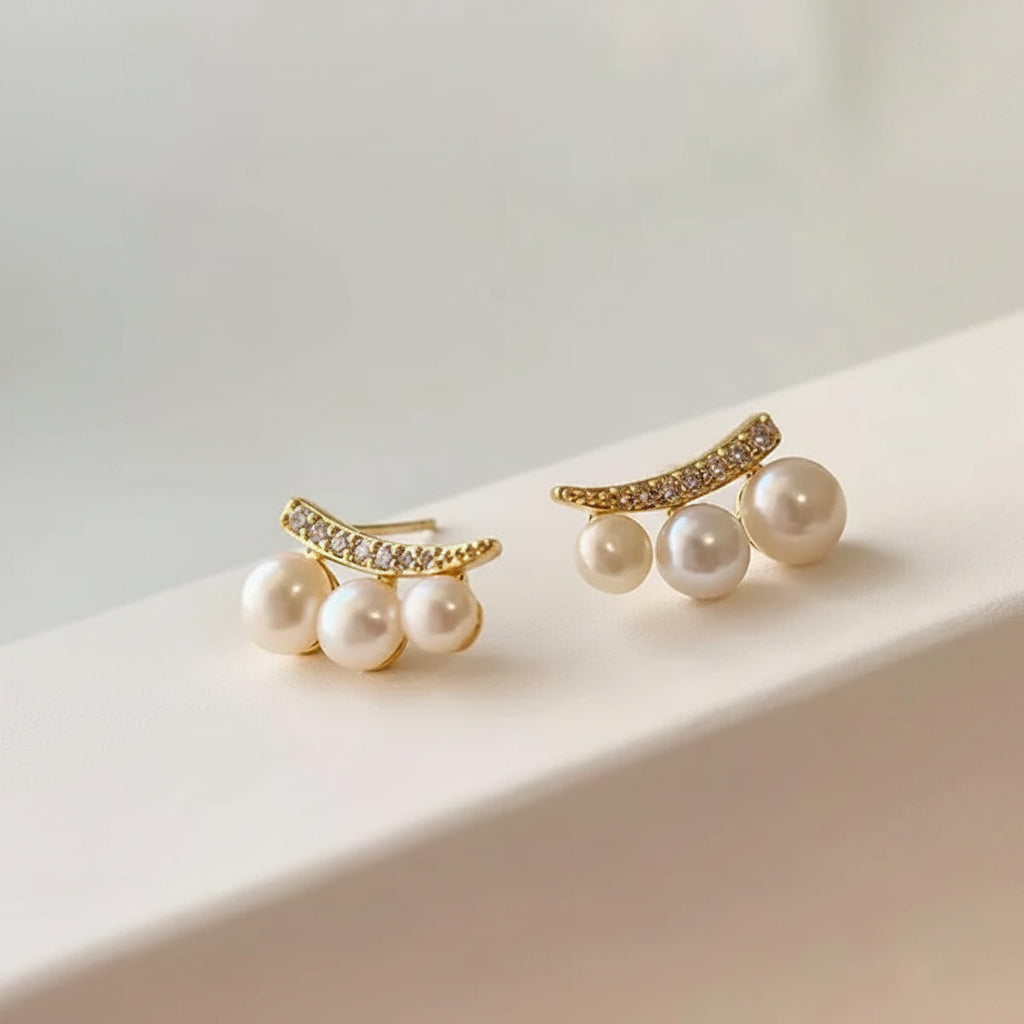 Stainless Steel Pearl Cluster Stud Earrings - Each Pair