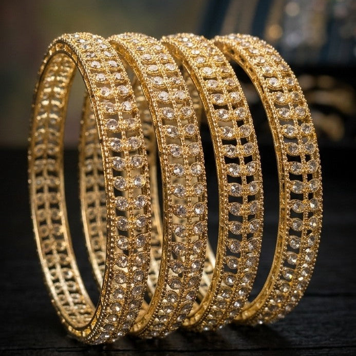 Zircon stone-studded bridal bangles - 4 Pcs