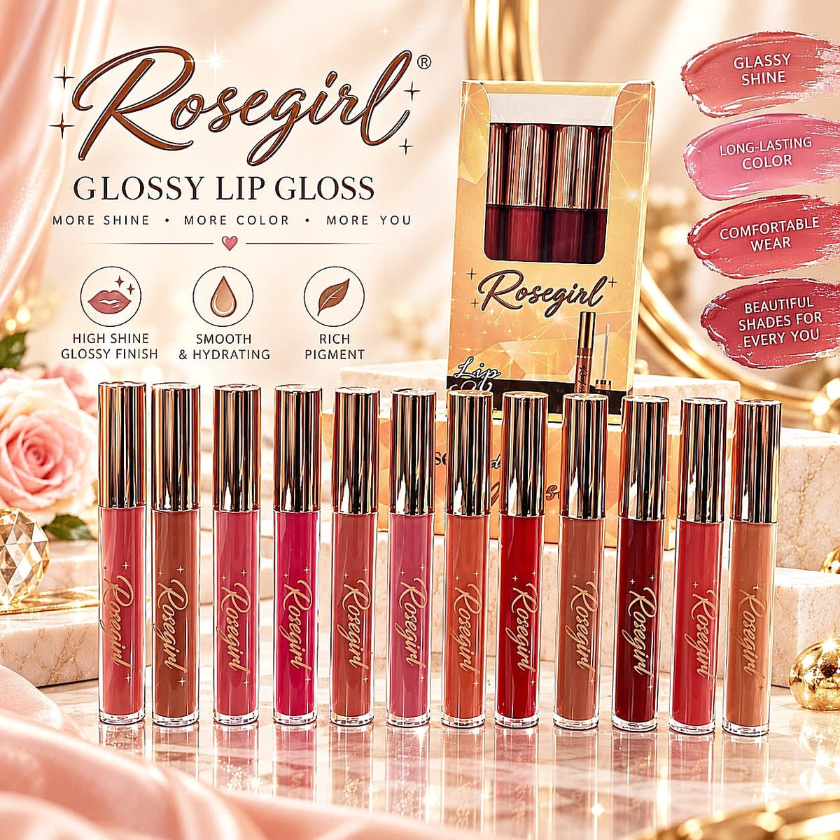 𝓡𝓸𝓼𝓮𝓰𝓲𝓻𝓵 glossy lip gloss - 12 pcs set