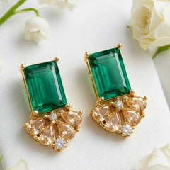 Emerald Stone with Champagne Crystal Earrings