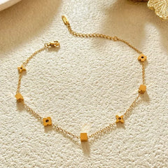 Geometric Cube & Four Leaf Motif Chain Adjustable Bracelet
