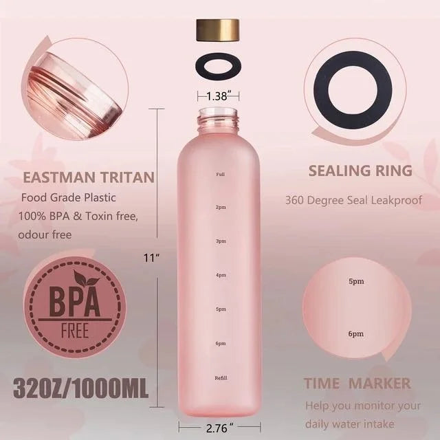The Aura Frosted Motivational Water Bottle – Elegant Time-Marked Hydration Tracker