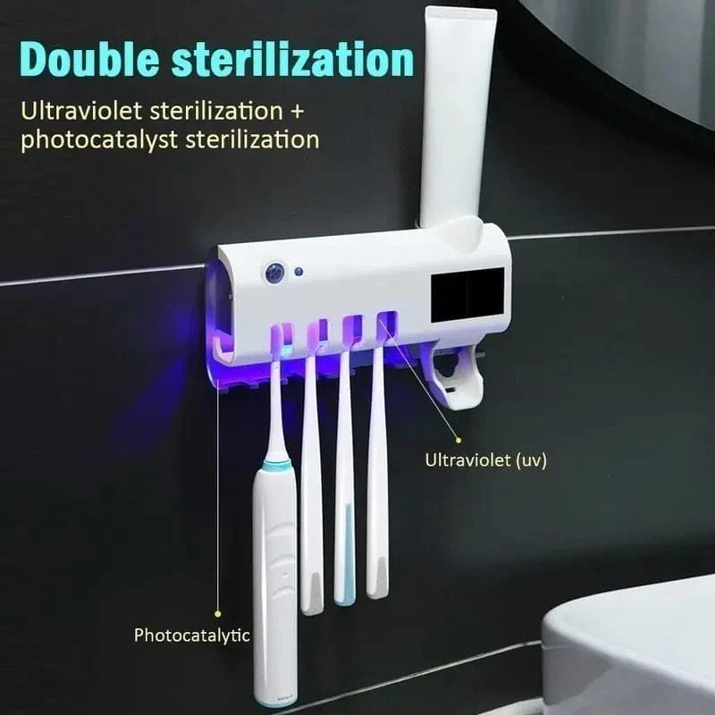 Wall-mounted UV toothbrush sterilizer and automatic toothpaste dispenser
