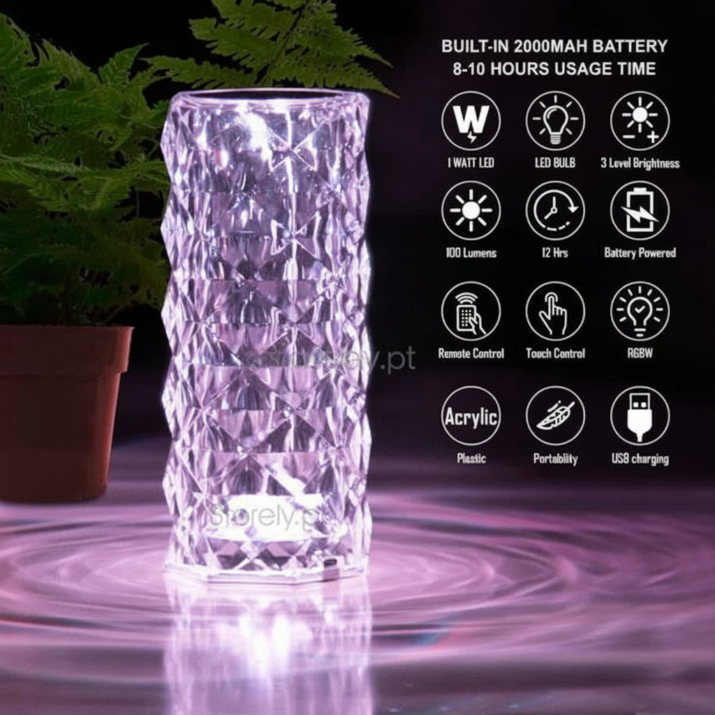 Diamond Rose Crystal Lamp 16 Color Changing with remote