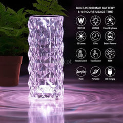 Diamond Rose Crystal Lamp 16 Color Changing with remote