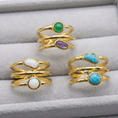 Gold Mixed Stone Asymmetric Wrap Ring