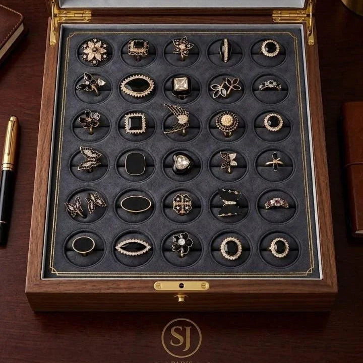 SJ Paris Luxury Black & Crystal Ring Collection