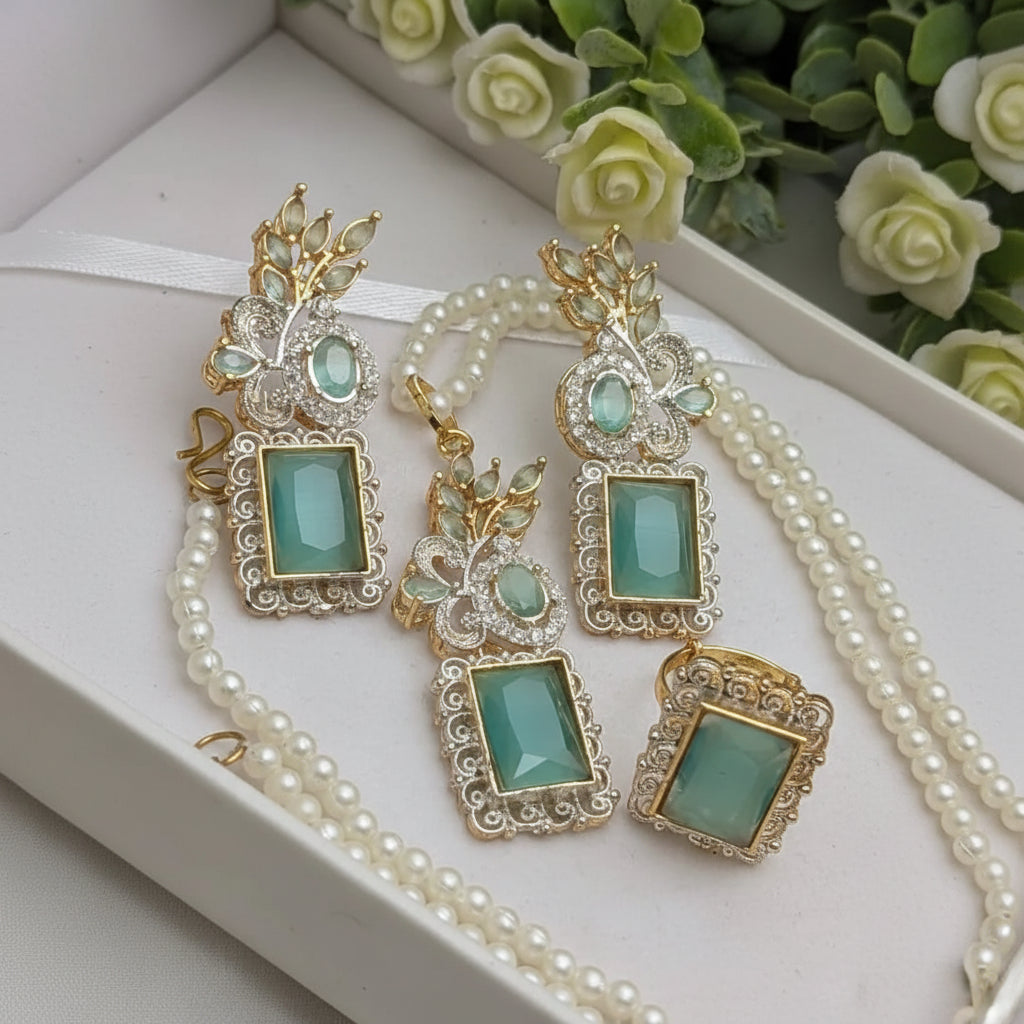 Zircon Combo Party Set – High Quality Rectangle Shape Jewelry