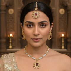 Rajwari Necklace Set Combo – Bracelet, Jhumki & Necklace