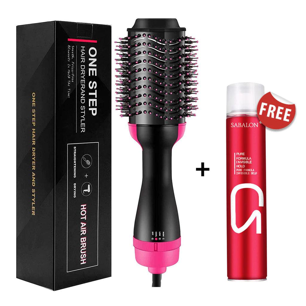 One Step Hot Air Brush - Dryer + Straightener with Gift Hair Hold Spray