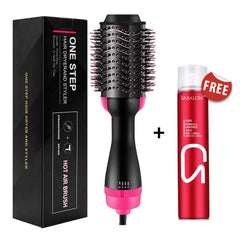 One Step Hot Air Brush - Dryer + Straightener with Gift Hair Hold Spray