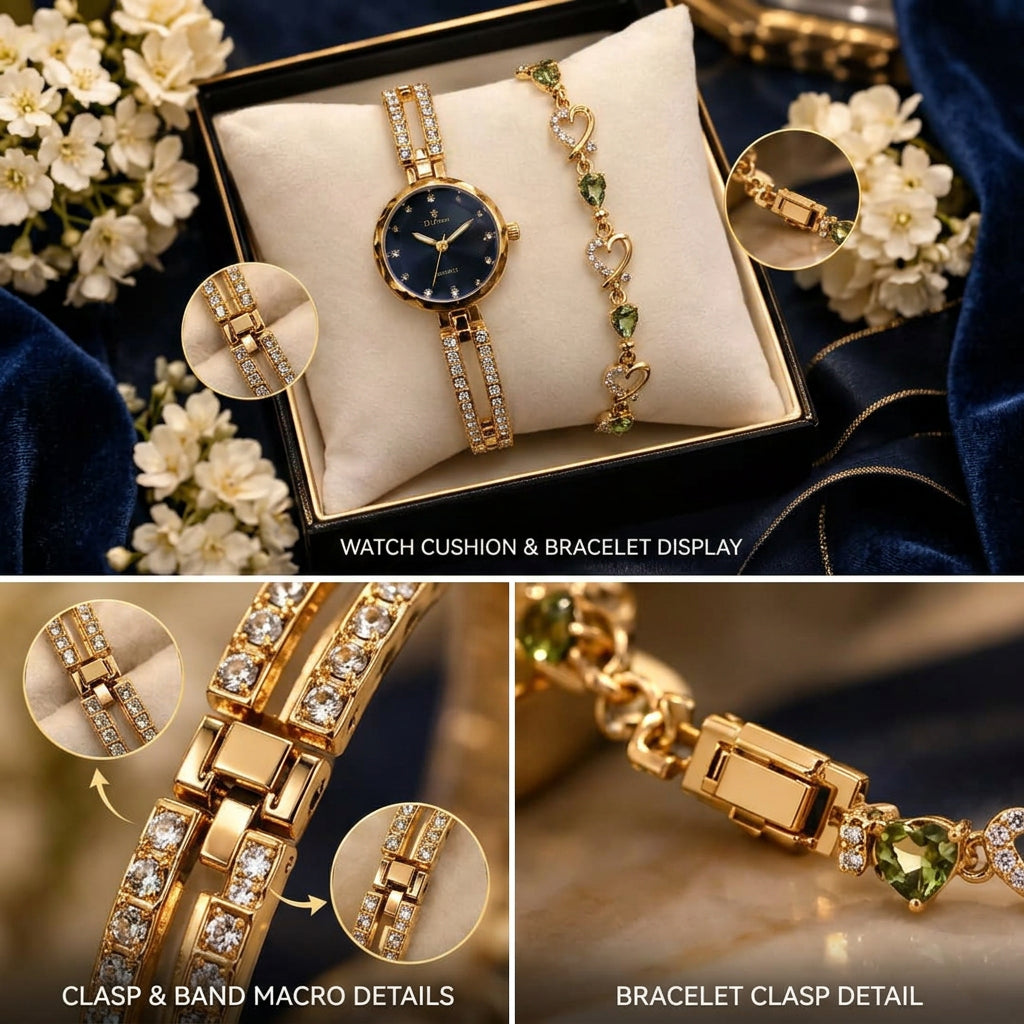 Fancy Beautiful Steel Chain Bracelet + Watch 2-Piece Deal for Her - With Box