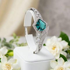 silver-tone cuff kite-shaped teal gemstone bracelet - Each