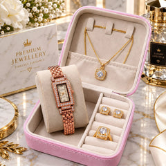 Luxury Crystal Rectangular Watch & Matching Jewelry Set
