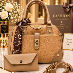 CHENAL Womens Embossed Floral Handbag - 3 Piece Set