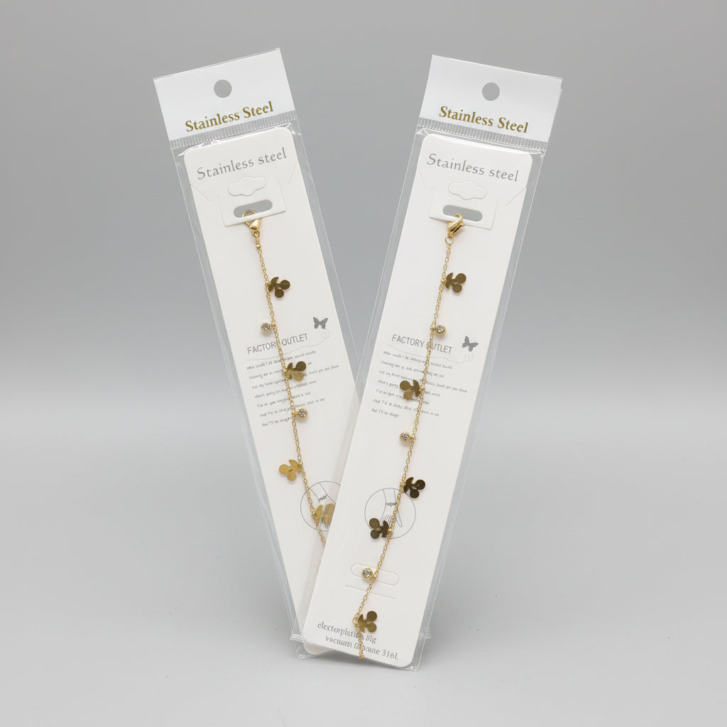 Stainless Steel Gold Butterfly Charm Bracelet - Each