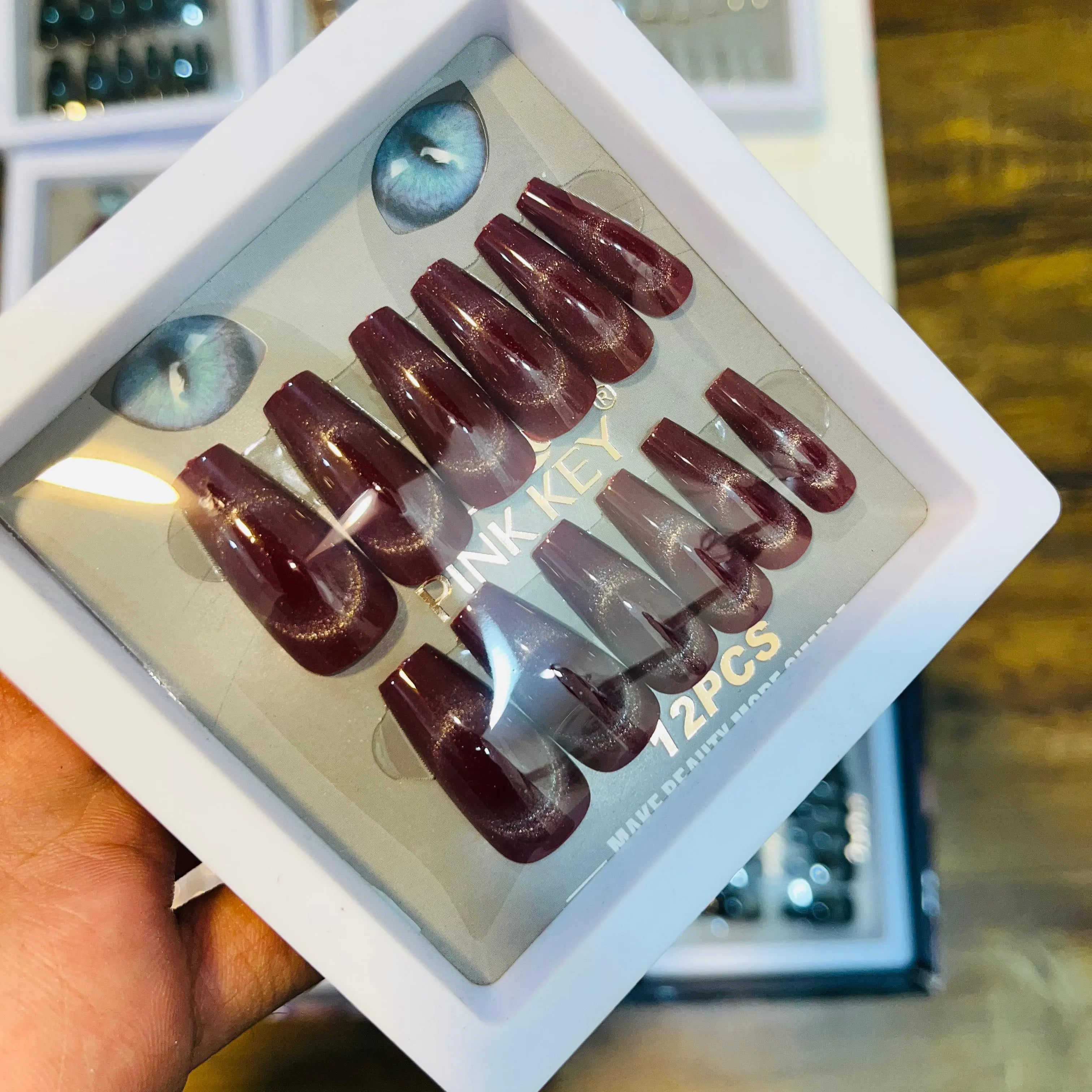 Pink key Stylish Salon Look Artifical Nails With Free Stickers (12 Pcs)