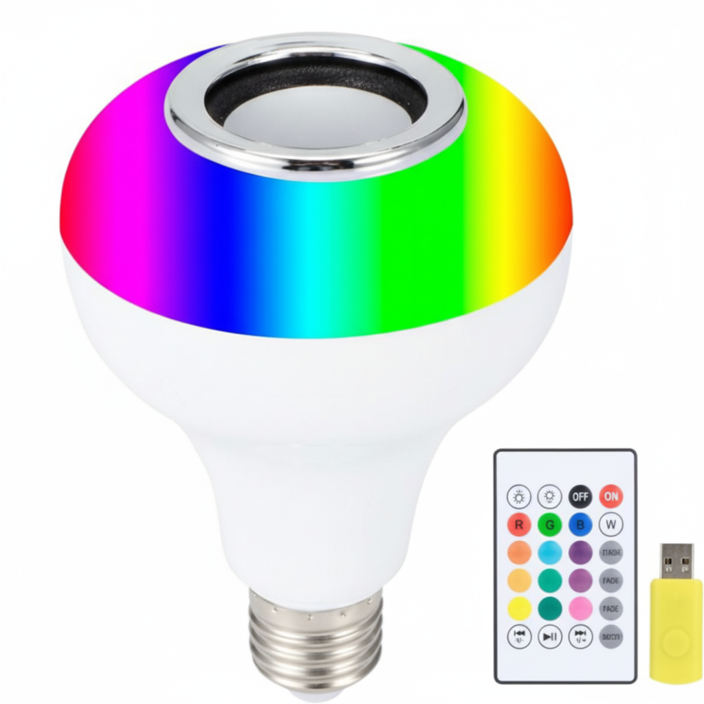 Smart LED RGB Bluetooth Speaker Bulb 12W E27 Multi Color Changing Light Bulb with Remote Control