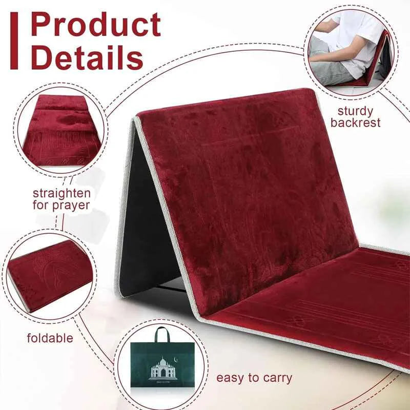 Turkish Style Foldable Prayer Rug With Back Support – Soft Padded Janamaz for Comfortable Salah