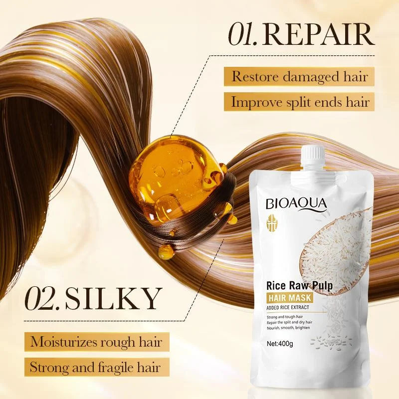 Bioaqua Rice Pulp Hair Mask Smooth - 400g