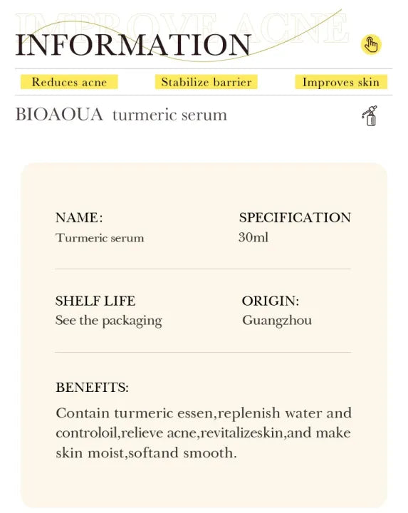 BIOAQUA Anti-Oxidation Acne Removal Turmeric Face Serum- 30ml