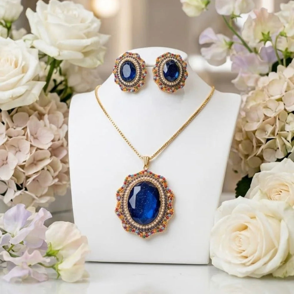gemstone pendant necklace and earring set