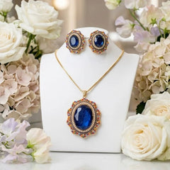 gemstone pendant necklace and earring set