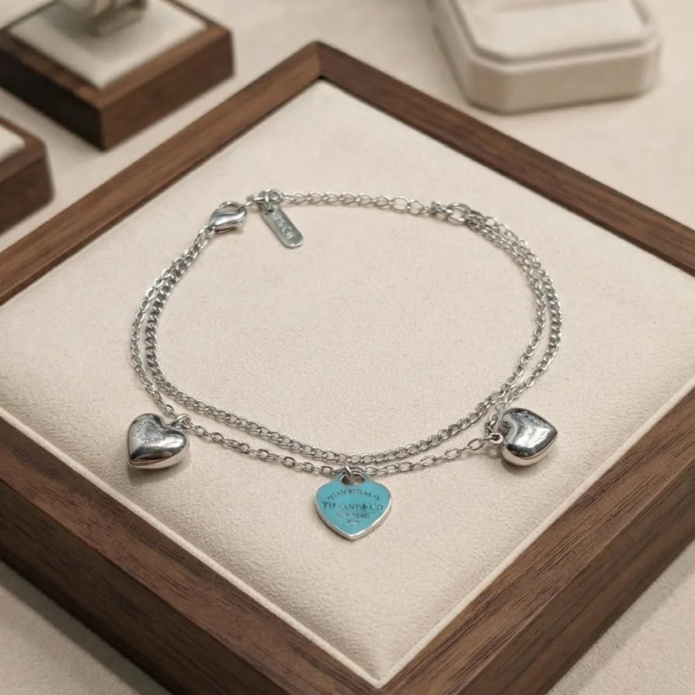 Silver Tiffany double-chain heart bracelet - Each