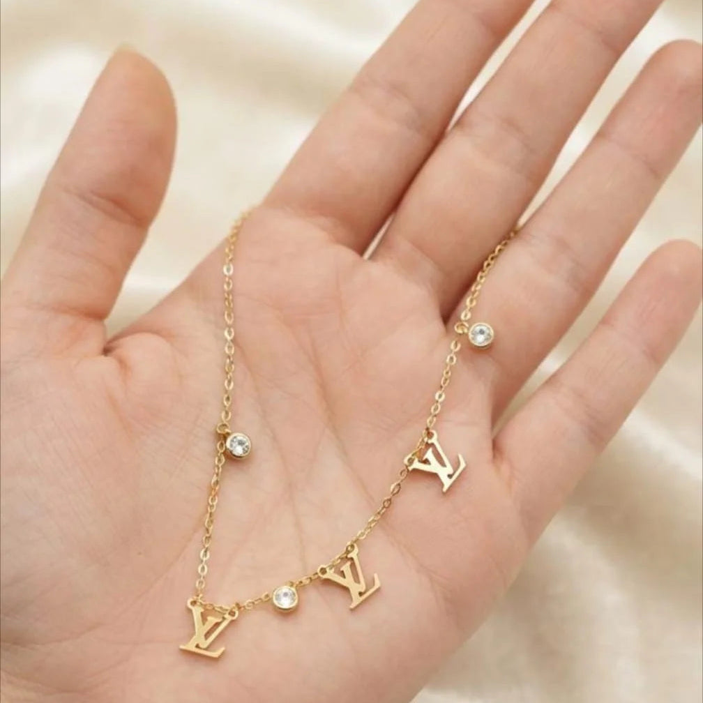 Stainless Steel Luxe Monogram Charm Anklet - Gilded Gold - Each