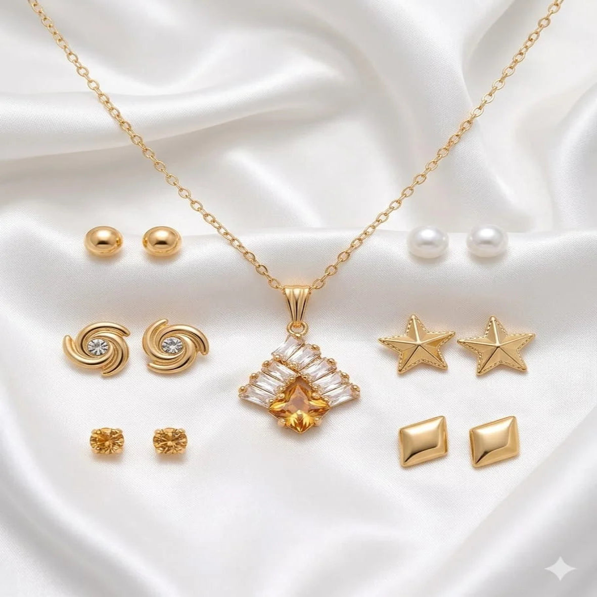 Seven Days of the Week jewelry gift set with necklace and matching stud earrings