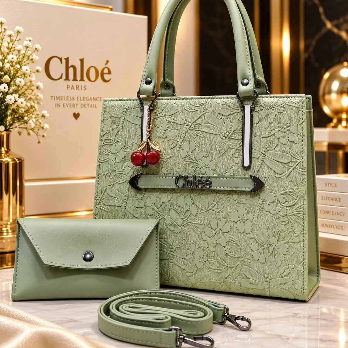 Chloé Floral Handbag & Pouch Set