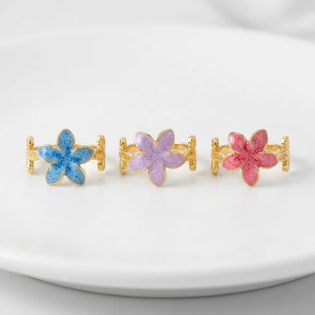 Golden Speckled Enamel Flower Ring