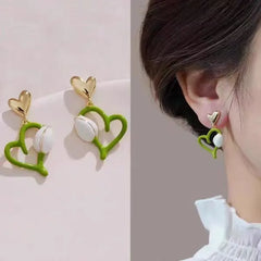 French White Flower Tulip Fruit Green Peach Heart Earring