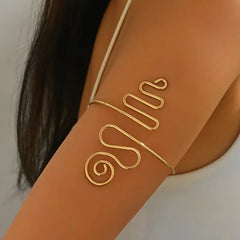 Stainless Steel spiral and wavy-line open arm cuff - Each