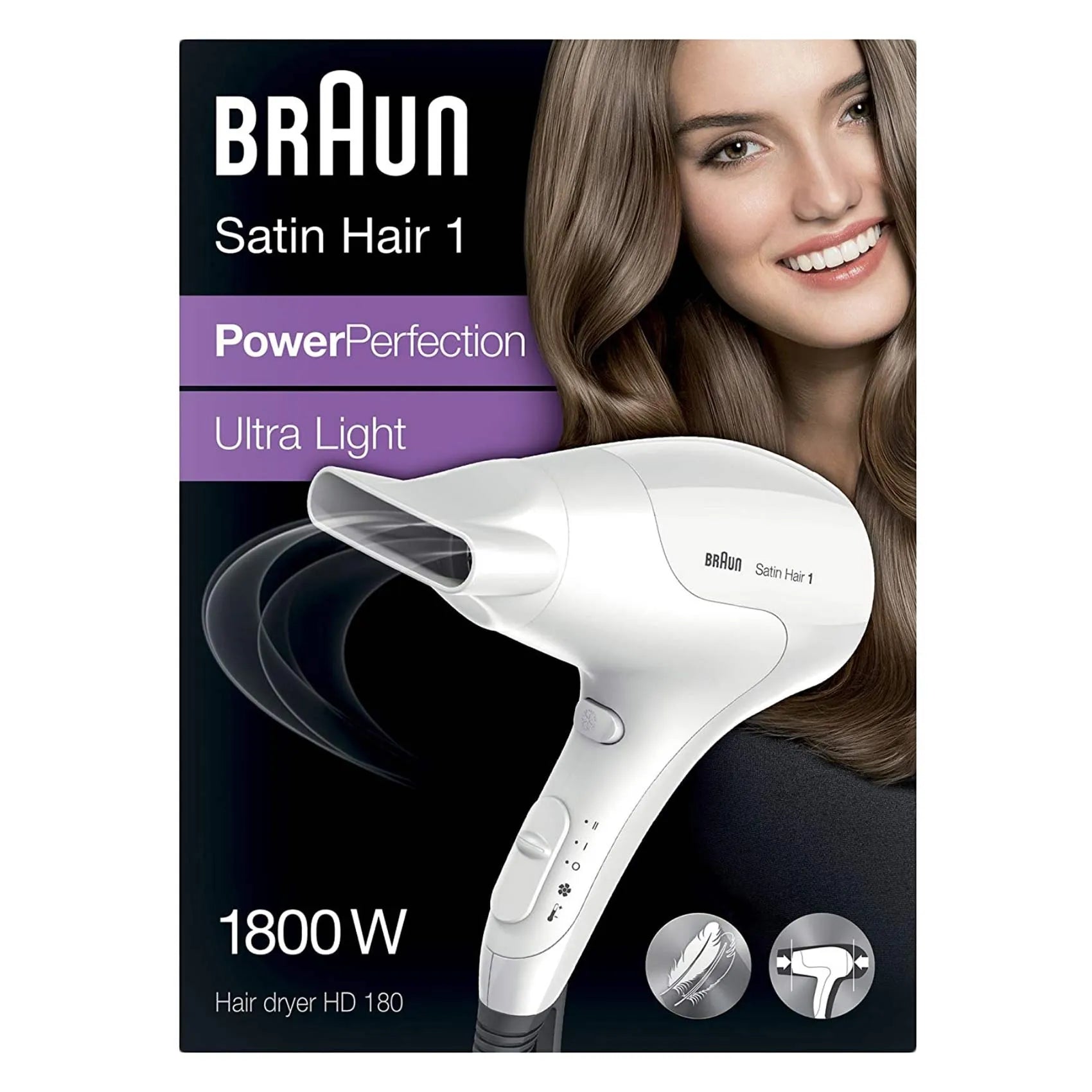 Braun Satin Hair1 Ultra Light 1800W Hair Dryer, HD-180