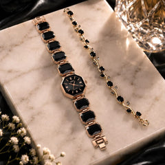 Octagon-Cut Bracelet Watch Plus Trending Tulip Hand Bracelets For Her - With Box