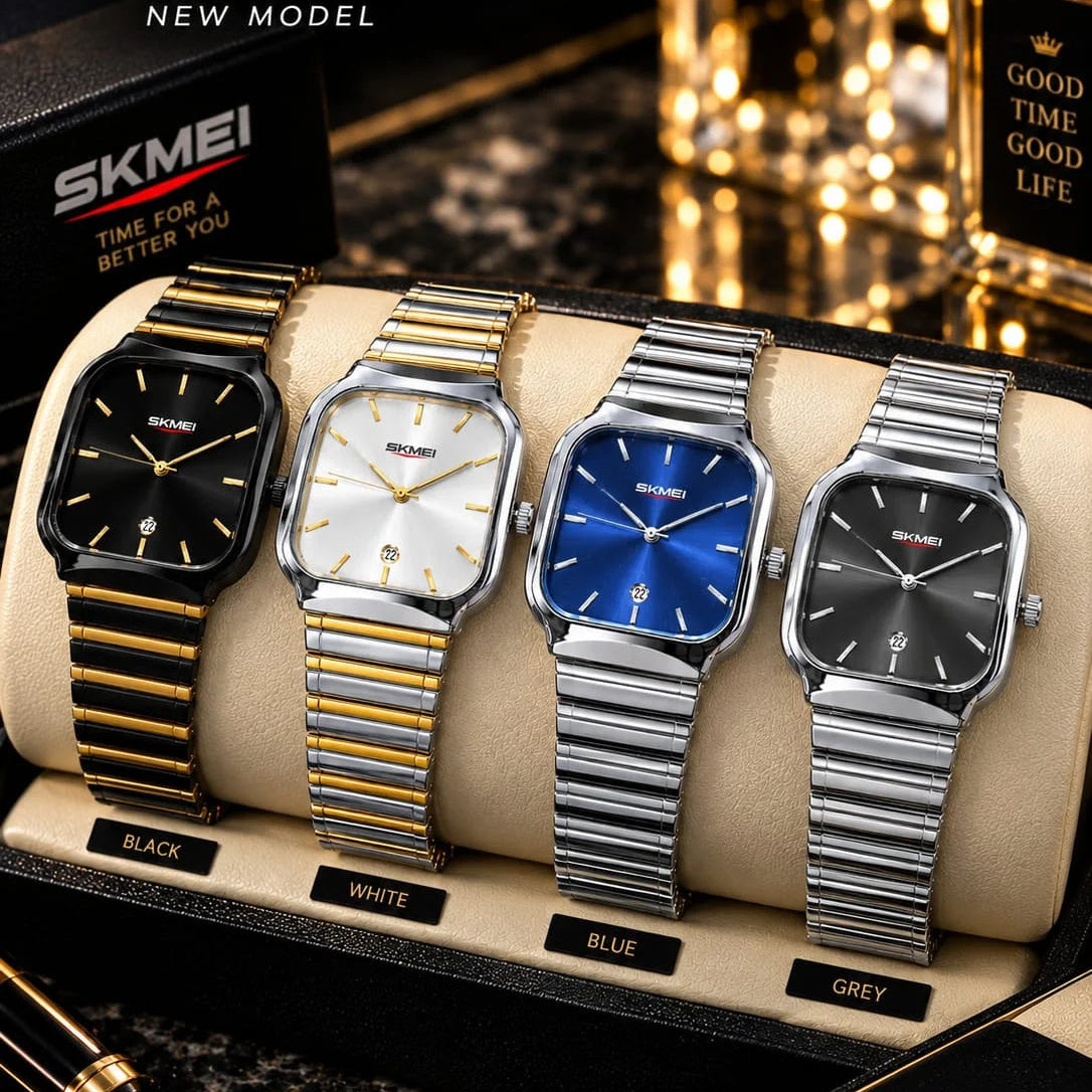 SKMEI Date Square Stainless Steel Quartz Watch