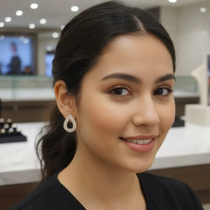 Rose Gold Plated Pavé Crystal Teardrop Stud Earring