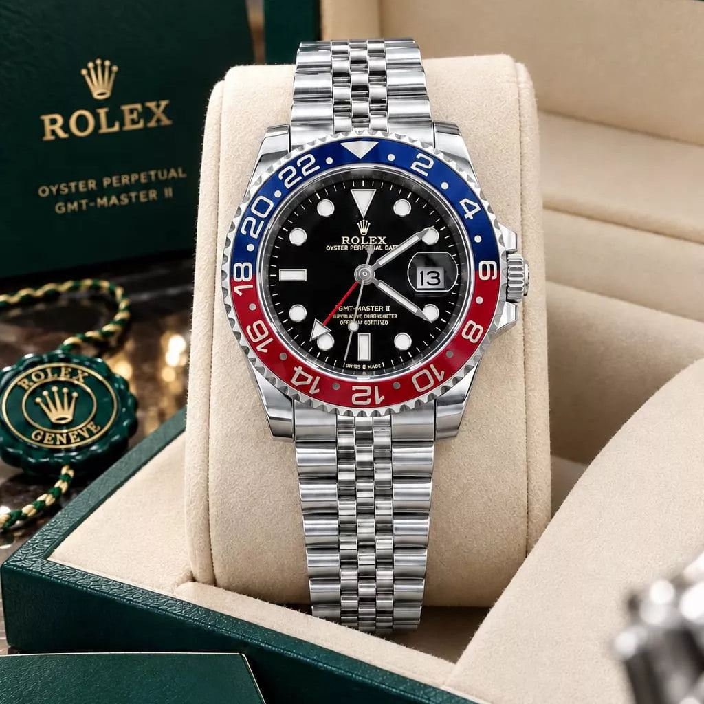 Rolex GMT Style Stainless Steel Watch with Working Date and Butterfly Lock - With Box