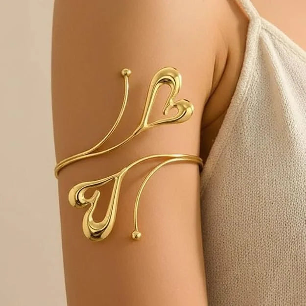 Stainless Steel double-heart orbital arm cuff - Each