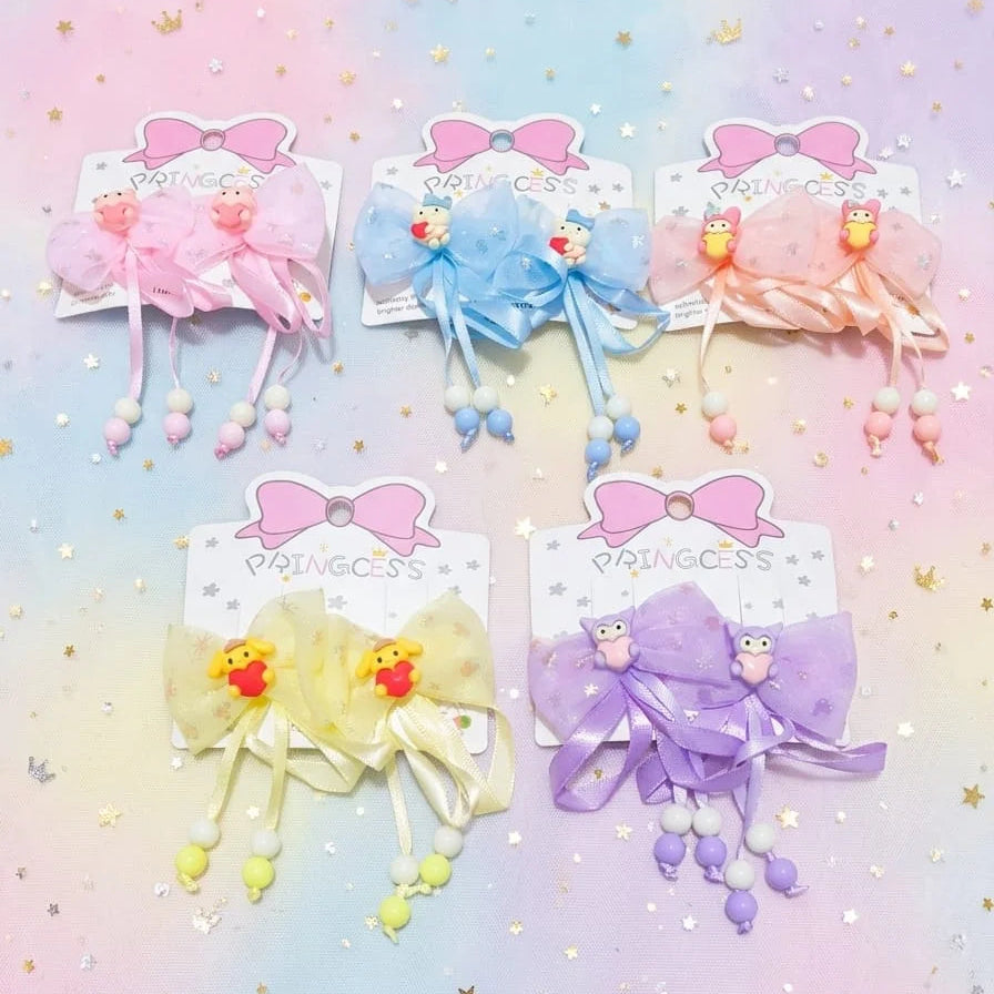 Kids Cute Cartoon Organza Bow Hair Clip - Each