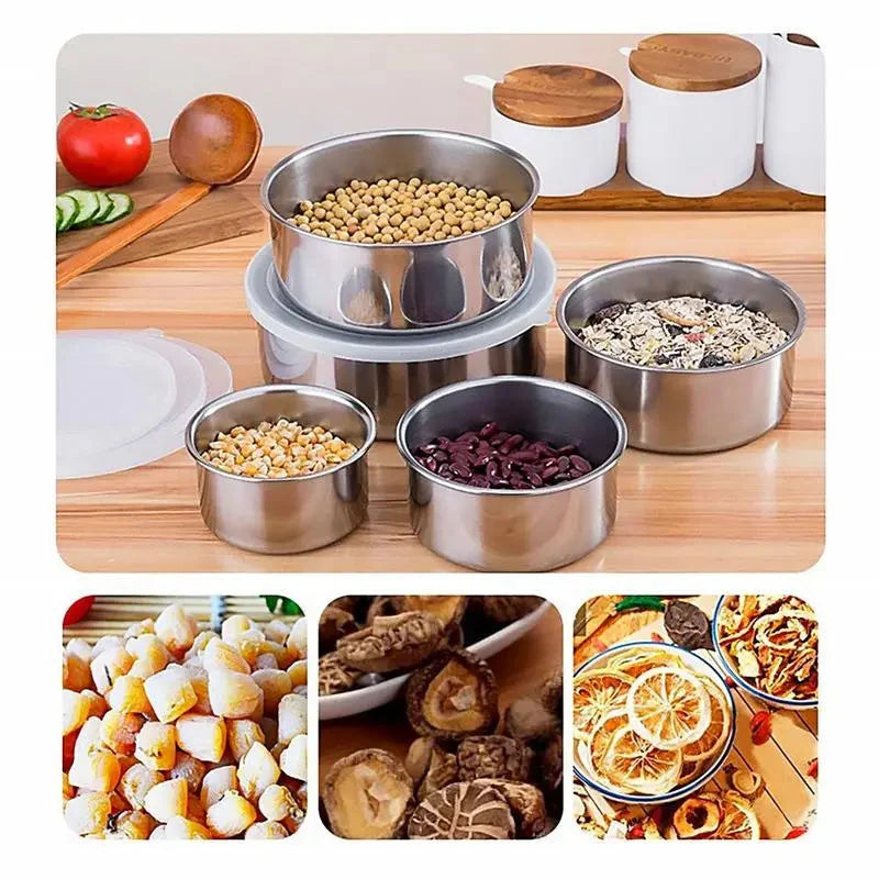 Set of 5 Stainless Steel Food Storage Containers With Lids